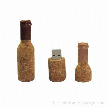 Wine bottle-shaped wooden USB flash drive, customized logos/packing ways accepted